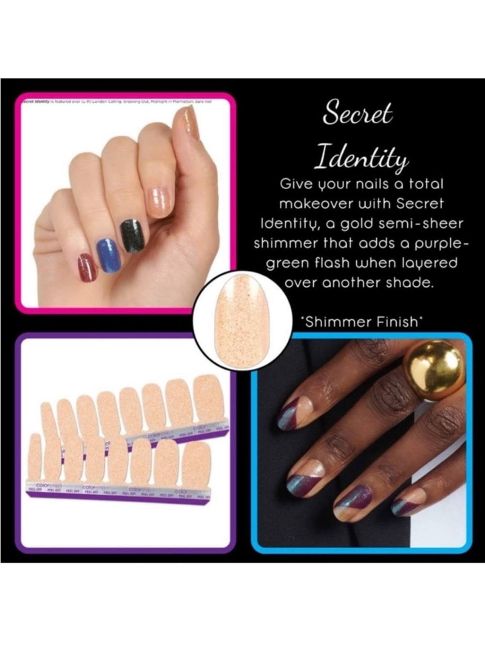 Color Street Secret Identity Gold Shimmer Press-On Nails
